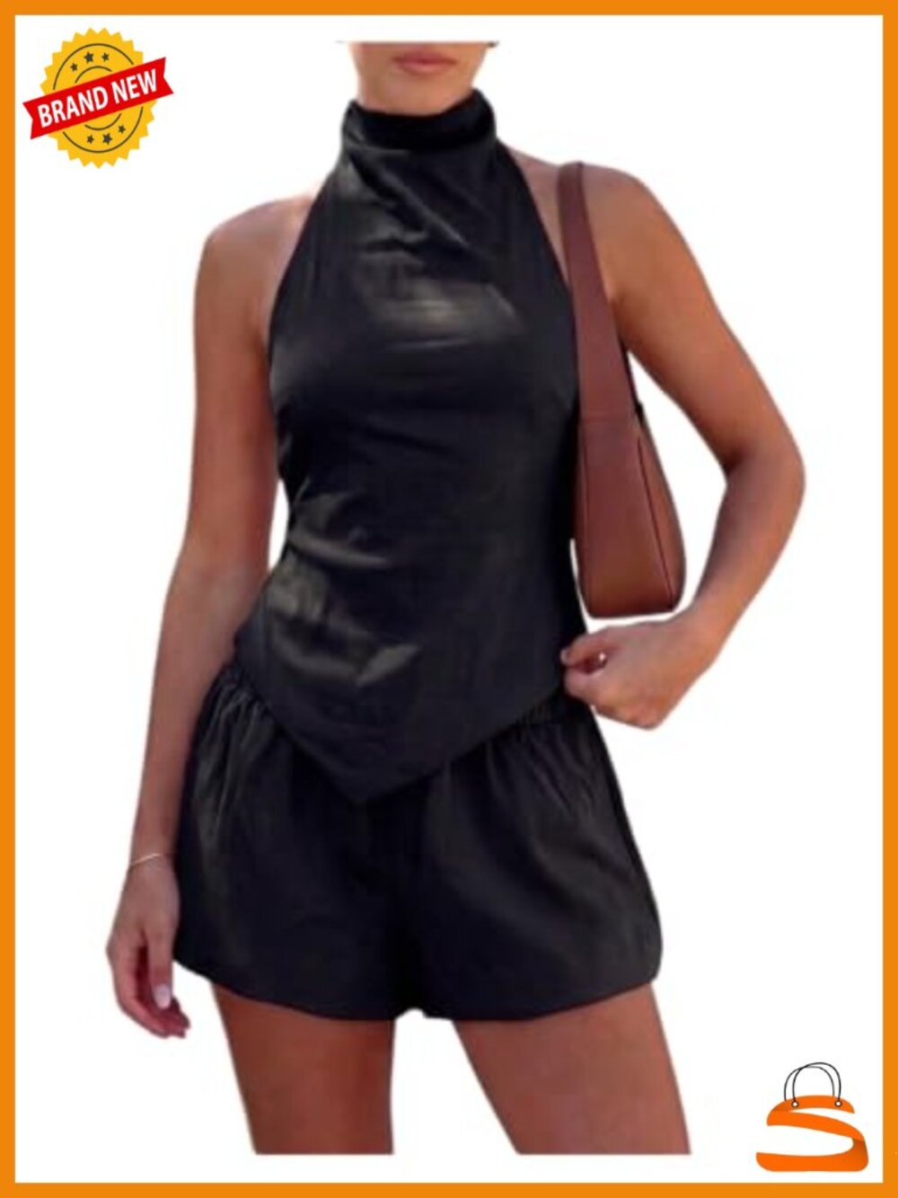 Women's Asymmetrical Halter Top & Mini Shorts 2 Piece Set Sleeveless Backless